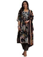 Libas Womens Printed Silk Blend A-Line Kurta With Salwar And Dupatta