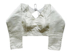 Pujia Mills Milan Silk Full Sleeve V Neck Multi Embroidery Trendy Saree Blouse(Rukmini White 42)
