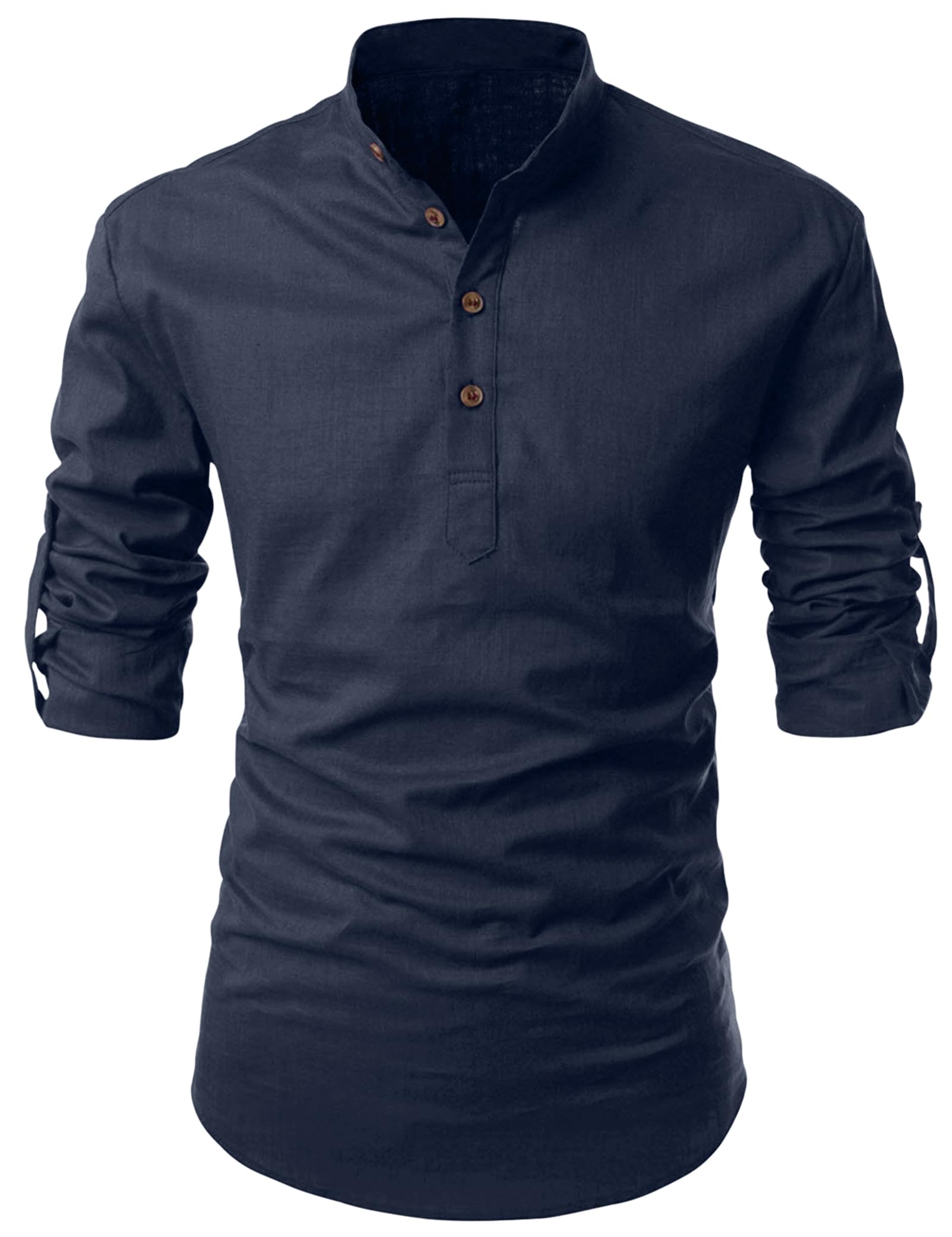 Finivo Fashion MenS Cotton Blend Solid Full Sleeve Short Kurta Shirt Navy Blue