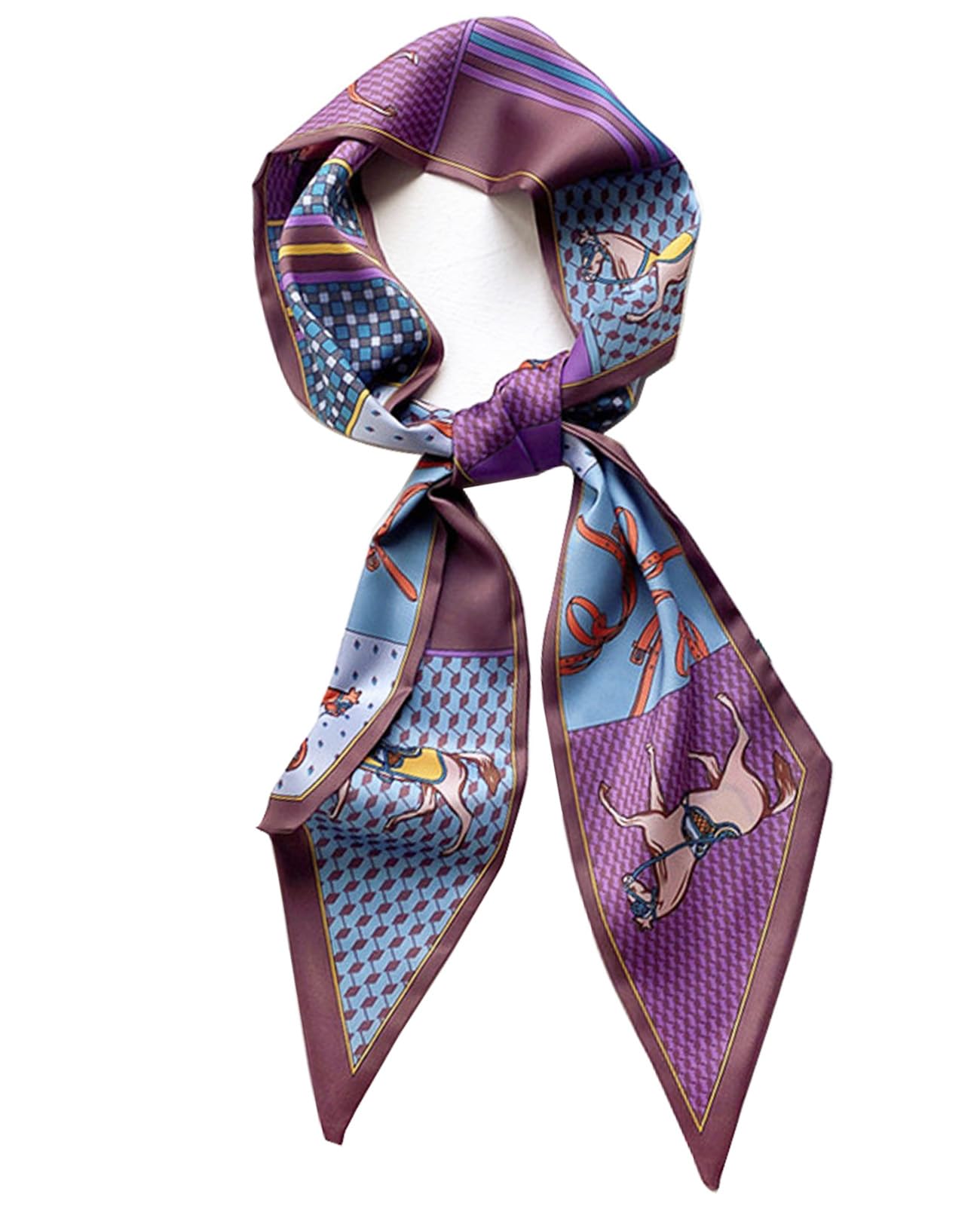 Clysoru Silk Neck Scarf Printed Scarves Head Women'S Fashion Oblique Angle Satin Scarfs For Bag Hair 59    X 5.9    (Purple hors