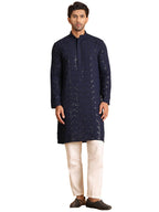 Jompers Mens Embroidered Sequined Viscose Straight Kurta Pyjama Set