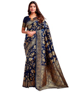 Sugathari Womens Pure Kanjivaram Silk Saree Banarasi Silk Saree With Blouse Piece (SAM PARI S-7) (Navy Blue)