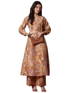 ANNI DESIGNER Womens Rayon Blend Straight Printed Kurta with Pant (Marco Yellow_L_Yellow_Large)
