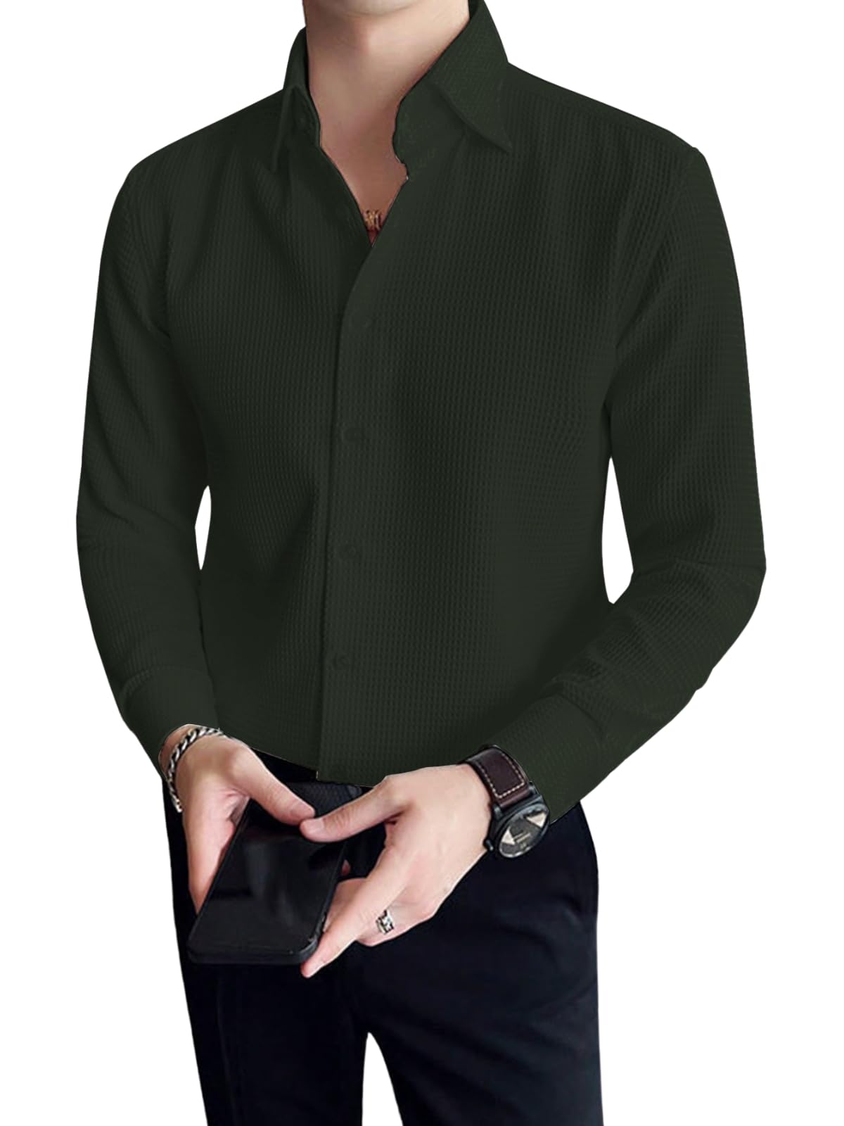 Greciilooks MenS Formal Button Down Shirt  Slim Fit Office Wear ShirtS For Men | Textured Long Sleeve Cotton Blend | Business 