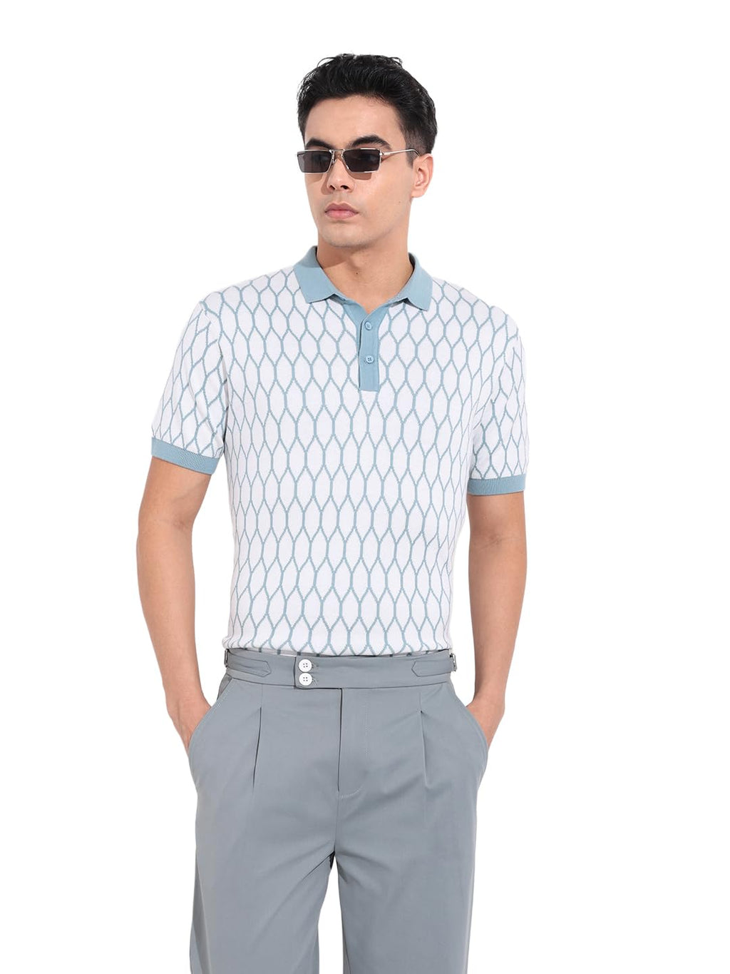 The Indian Garage Co Mens Slim Fit Textured Half Sleeves Neck Flat Knit Polo T-Shirt