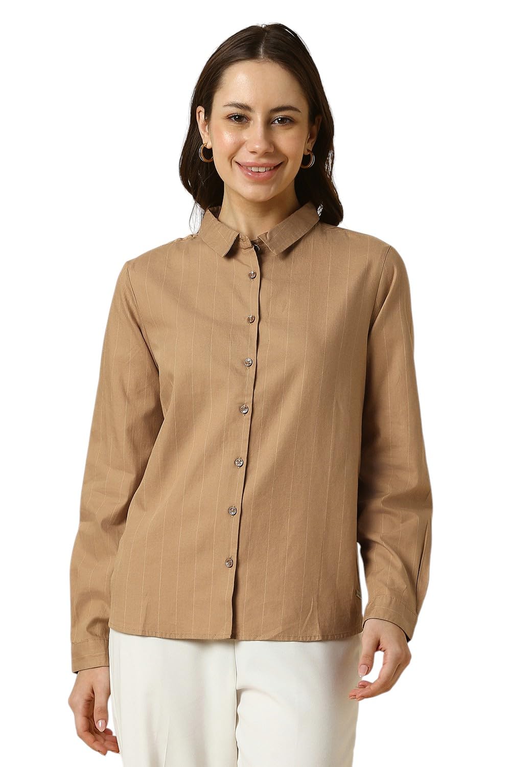 Allen Solly Women Striped Formal Cotton Full Sleeve Stretch Button-Down Shirt