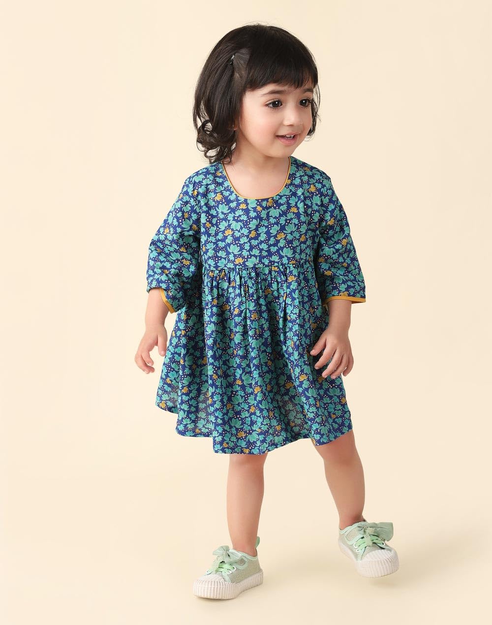 Fabindia Baby-Girls Blue Rayon Blend Printed Dress Above Knee 1034352BLUE