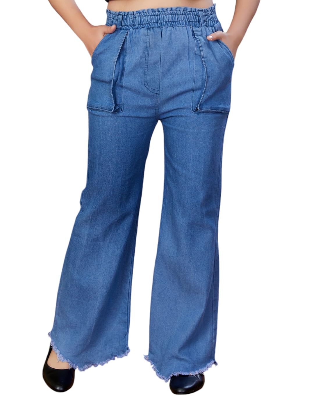 Aarika Girls Casual Wear Blue Colour Solid Denim Palazzo (12-16 Years)