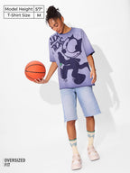 The Souled Store Felix The Cat: Slick Tricks Women and Girls Short Sleeeves Round Neck Purple Graphic Printed Cotton Oversized T
