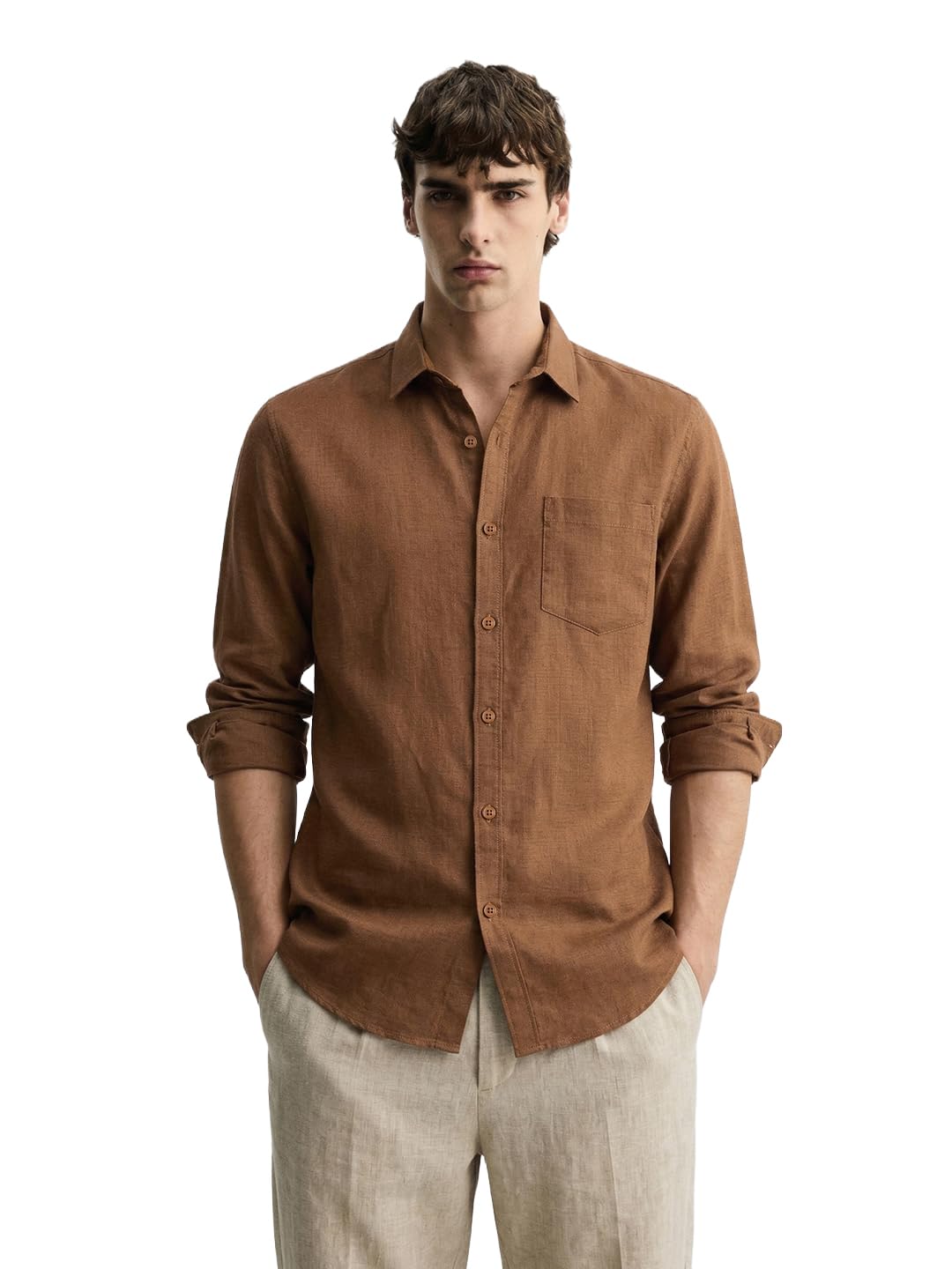The Indian Garage Co Mens Slim Fit Solid Cutaway Collar Full Sleeves Shirt