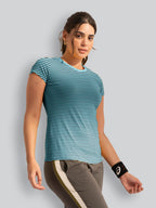 Lyra Pure Cotton Round Neck Printed Striper T-Shirt For Women