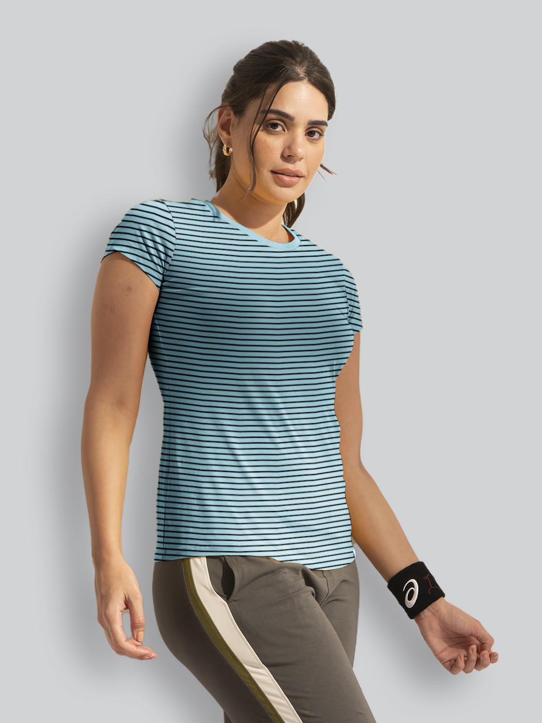 Lyra Pure Cotton Round Neck Printed Striper T-Shirt For Women