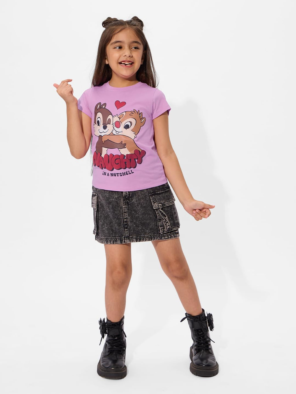 The Souled Store Official Disney Originals: Naughty in A Nutshell Girls Short Sleeves Round Neck White Graphic Printed Cotton T-