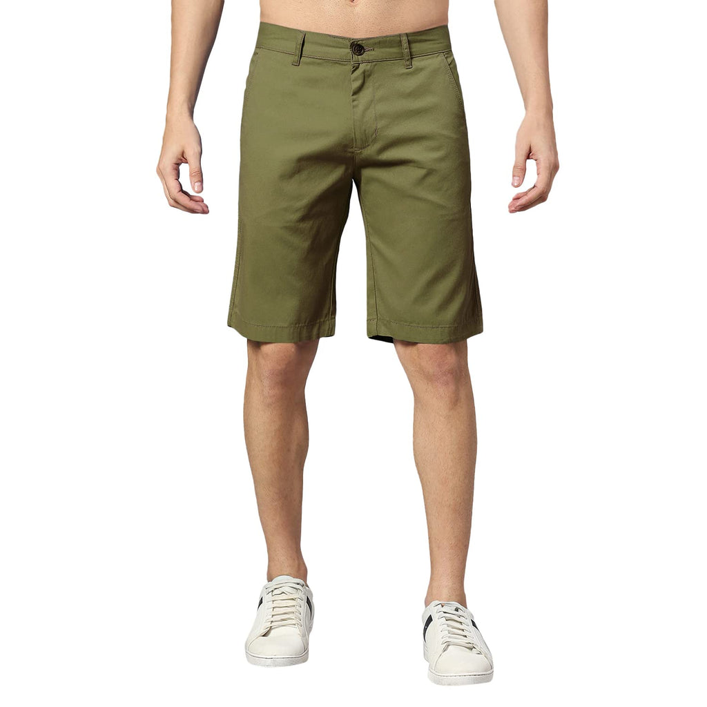 Thomas Scott Mens | 100% Cotton | Solid | Above Knee | Button Closure | Chino | Casual Shorts for Men Olive