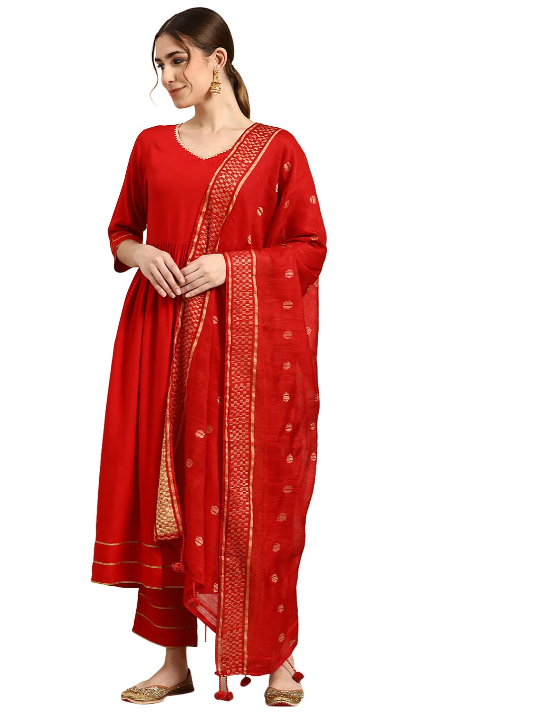 Libas Gerua WomenS Viscose Rayon Salwar Suit Set (Gs711_Red
