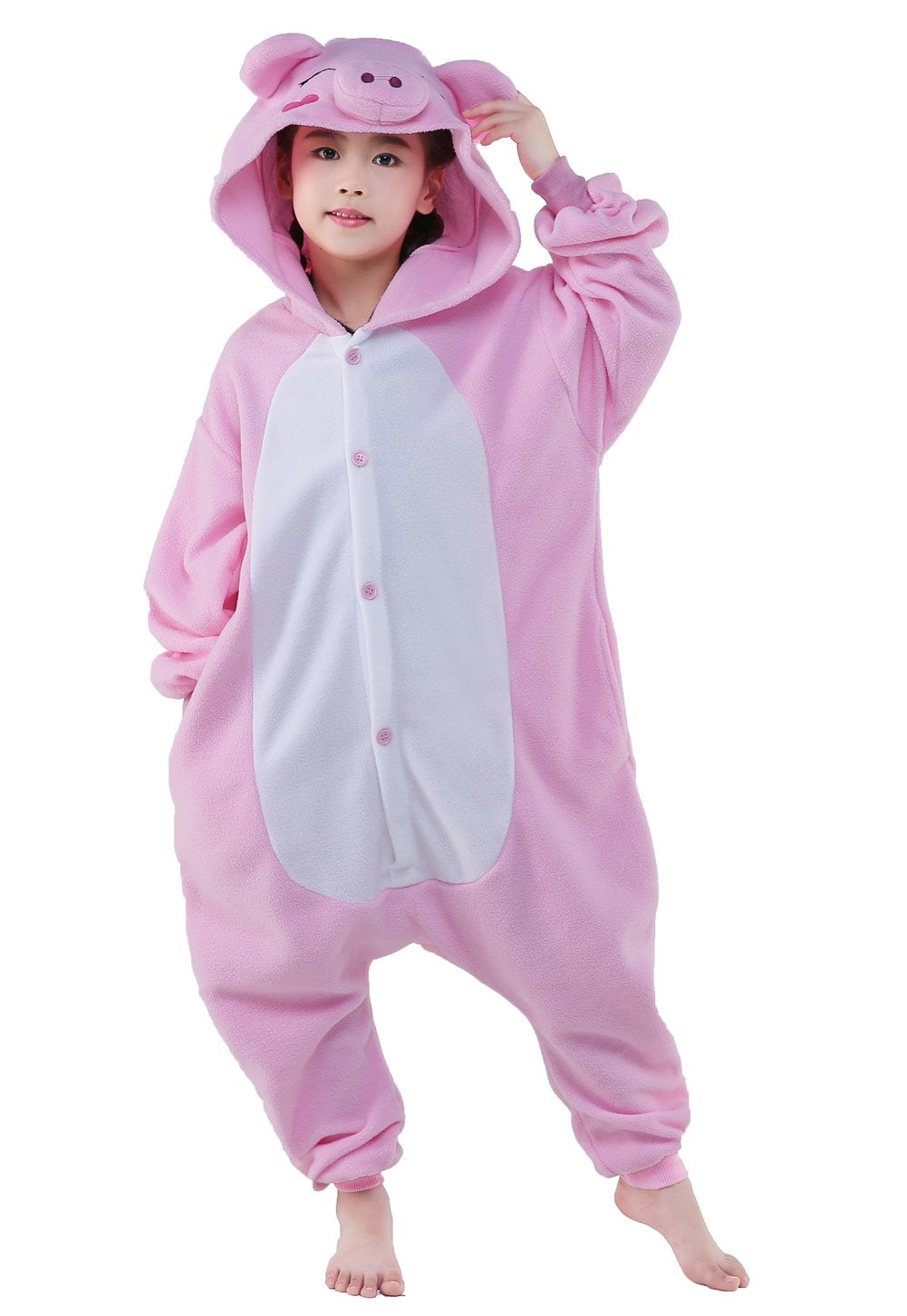 CANASOUR Pig Onesie Halloween Kids Cosplay Costume Girls Animal Unisex Outfuit Creature One Piece Hooded Farm Soft Pajamas Pink
