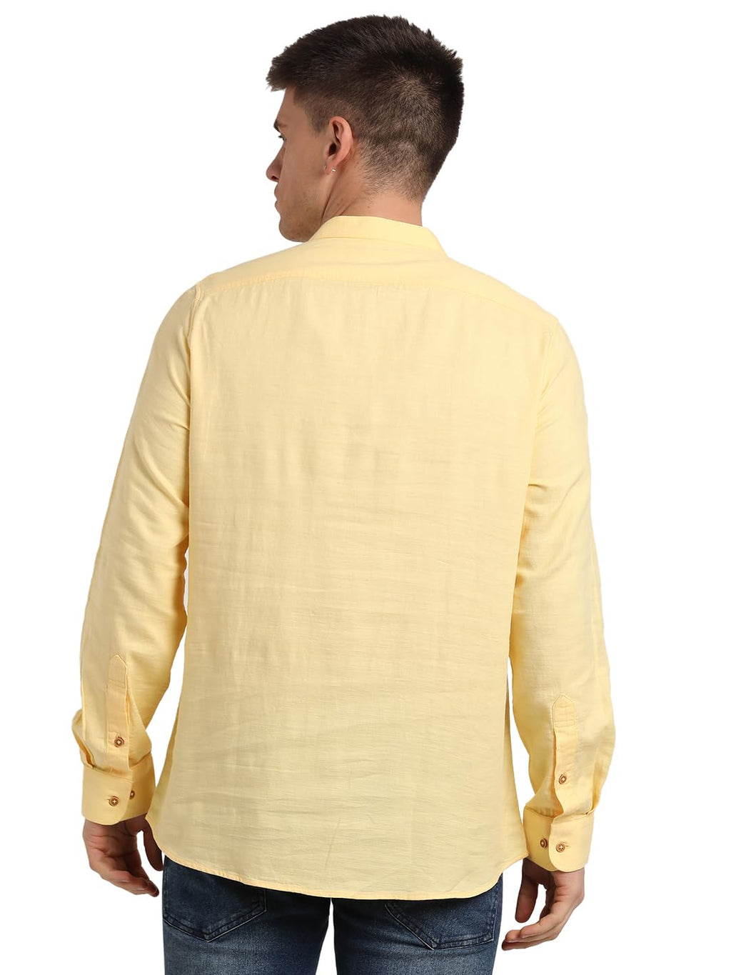 Turtle Men 100% Cotton Yellow Solid Slim Fit Casual Kurta Shirt
