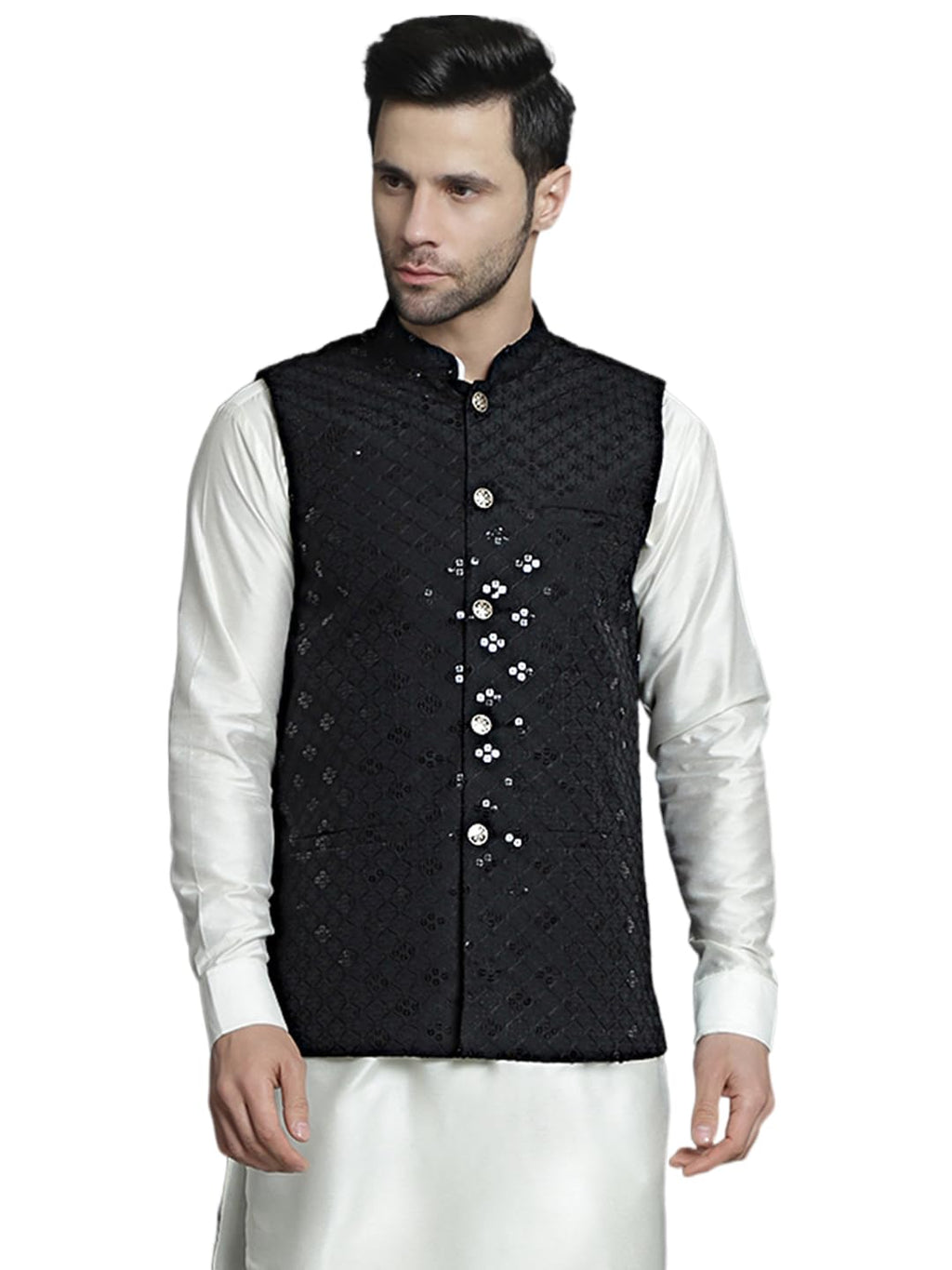 Jompers Mens Embroidered And Sequins Nehru Jacket