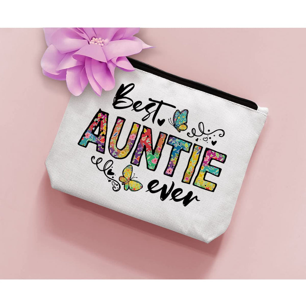 BiuNiuring Aunt Gift, Best Aunt Ever Gift, Mother's Day Gift for Aunt Auntie, Makeup Bag