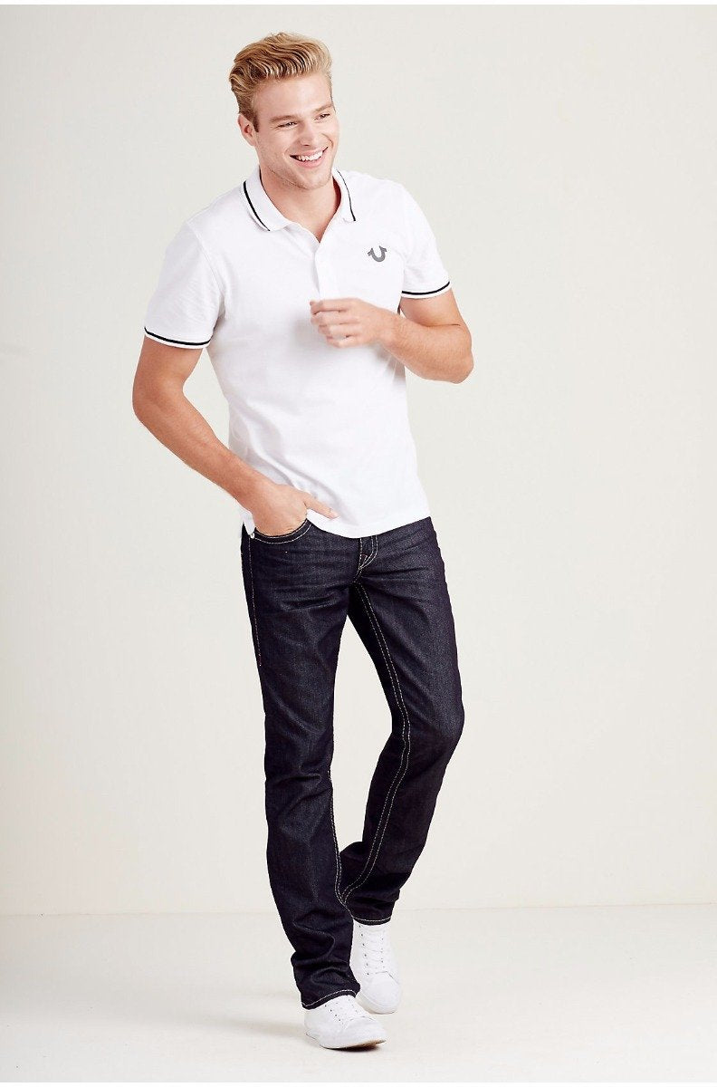 True Religion Men's Crafted with Pride Polo, White with Black Piping, XXL