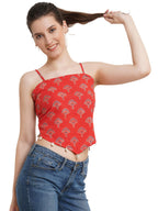 POPWINGS Casual Hankie Cotton Sustainable Bagru Print Crop Top for Women || Square Neck Crop Top for Women || Sleeveless Crop To