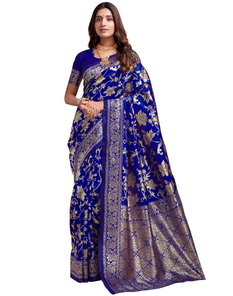 Sugathari Womens Pure Kanjivaram Silk Saree Banarasi Silk Saree With Blouse Piece (SAM PARI S-7) (Royal Blue)
