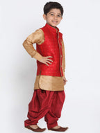 Vastramay Banarasi Brocade Woven Jacquard Nehru/Modi Jacket With Silk Pathani Kurta & Dhoti Pant Set  Traditional Ethnic Wear Fo