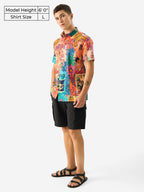 The Souled Store Official Jungle Book: Indie Print Short Sleeve Collared Button Down Regular Fit Cotton Summer Shirts for Men &