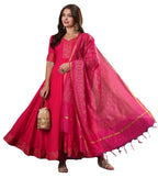 ANNI DESIGNER Women s Printed Rayon Blend Kurta with Pants and Dupatta, Pink, 2XL