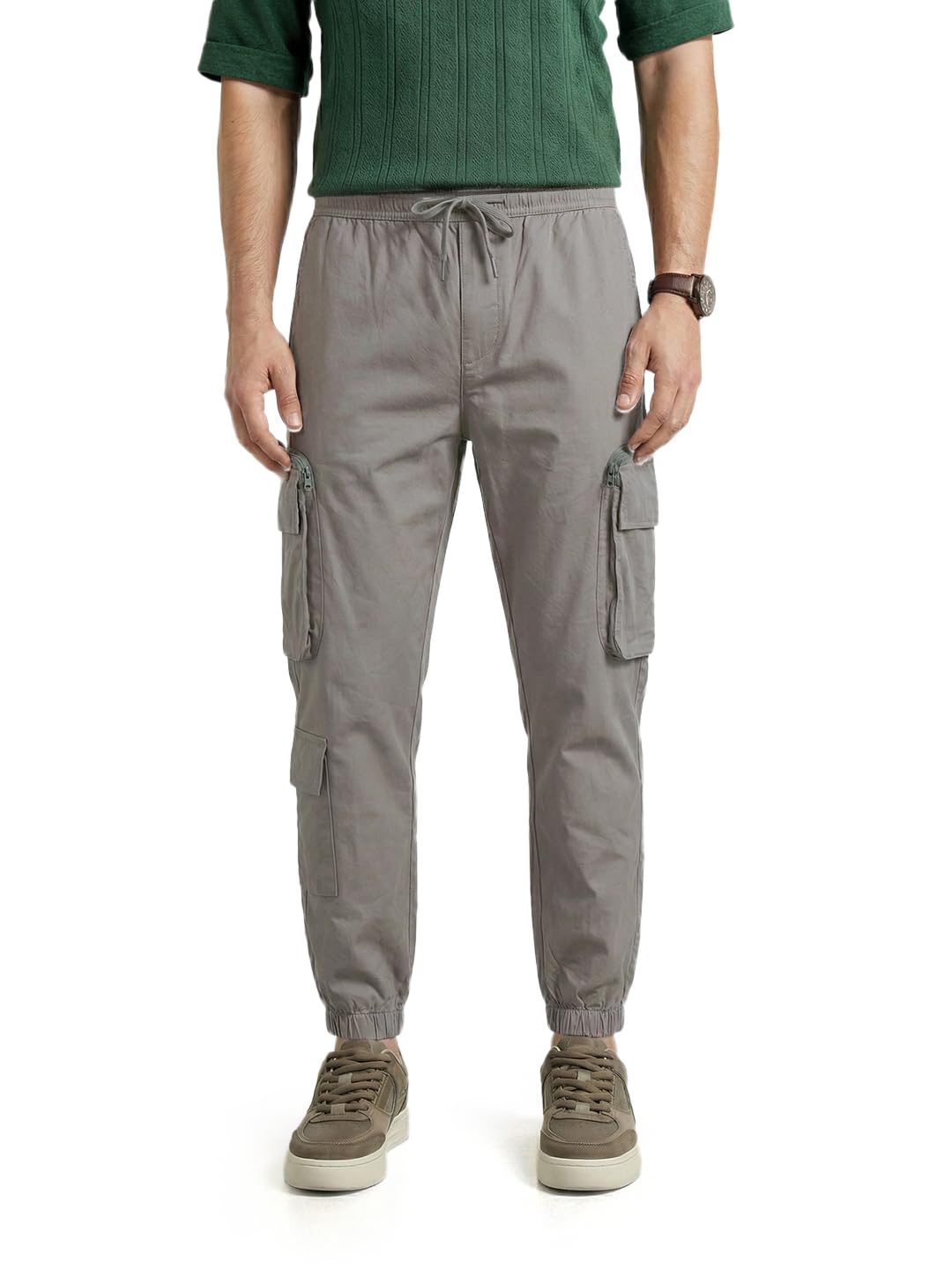 The Indian Garage Co Mens Mid-Rise Stretchable Relaxed Fit Joggers