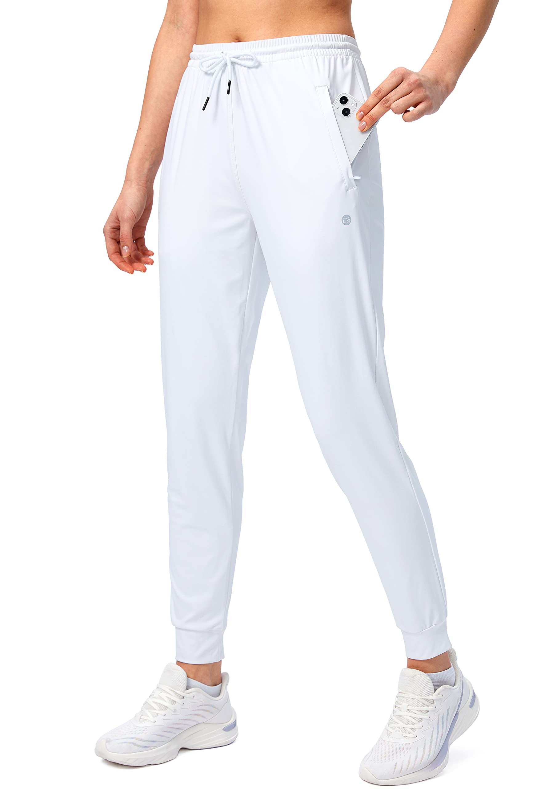 G Gradual Women's Joggers Pants with Zipper Pockets Tapered Running Sweatpants for Women Lounge, Jogging (White, Large)
