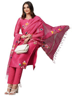 ANNI DESIGNER Womens Cotton Blend Straight Printed Kurta with Pant & Dupatta (Natkat Pink_XL_Pink_X-Large)