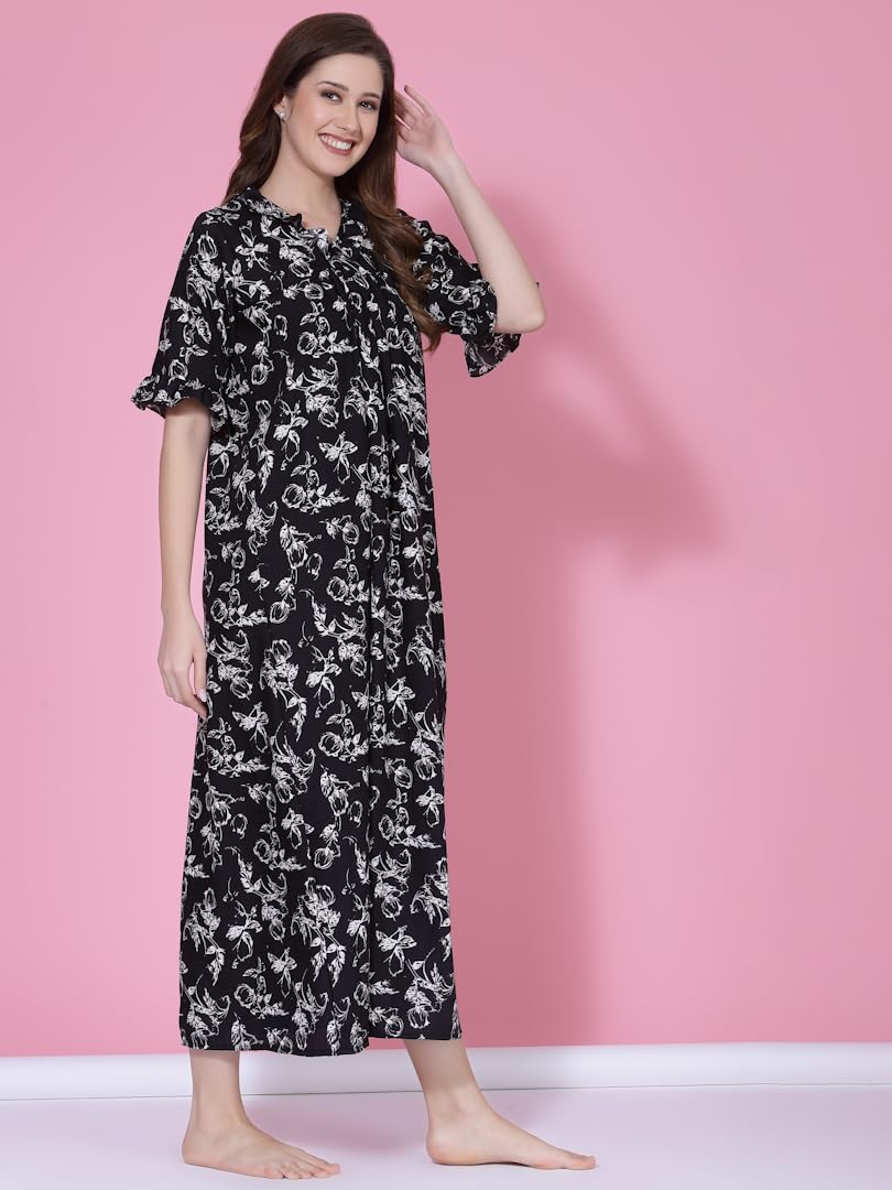 OOMPH! Cotton Blend Nighty for Womens | Night Gown | Nighty | Nightdress | Maxi Dress | Sleepwear | Gown for Women | Nighties |