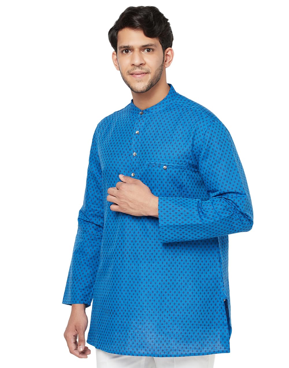 Fabindia MenS Linen Blend Printed Comfort Kurta_Mid Brown_S