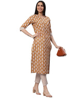 ANNI DESIGNER Womens Cotton Blend Traditional Straight Printed Kurta and Pant Set (Danapa Mustard_S_Mustard_Small)