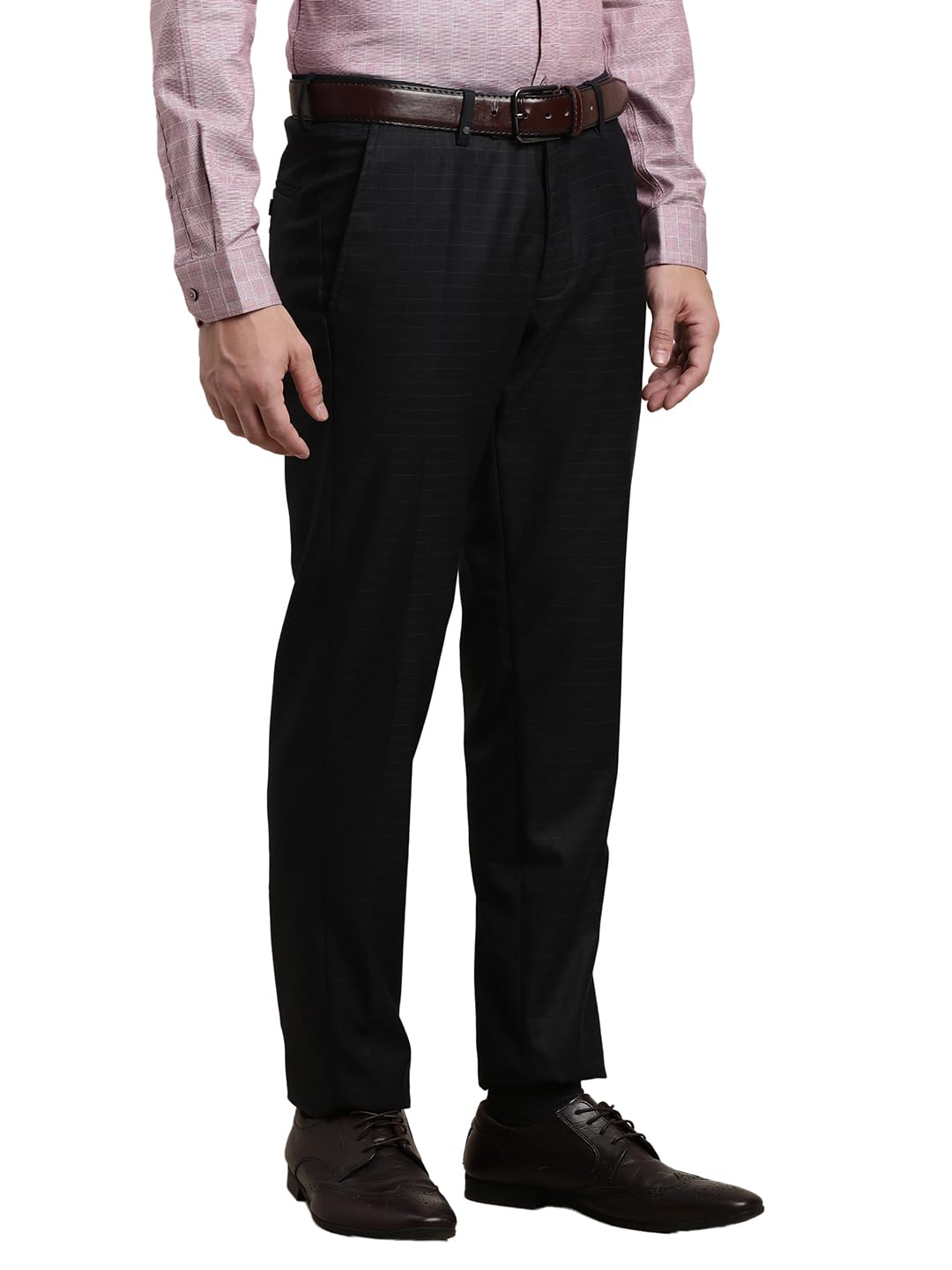 Turtle Men Polyviscose Stretch Ultra Slim Fit Checkered Black Flat Front Formal Trouser || Pant || Mens Trouser