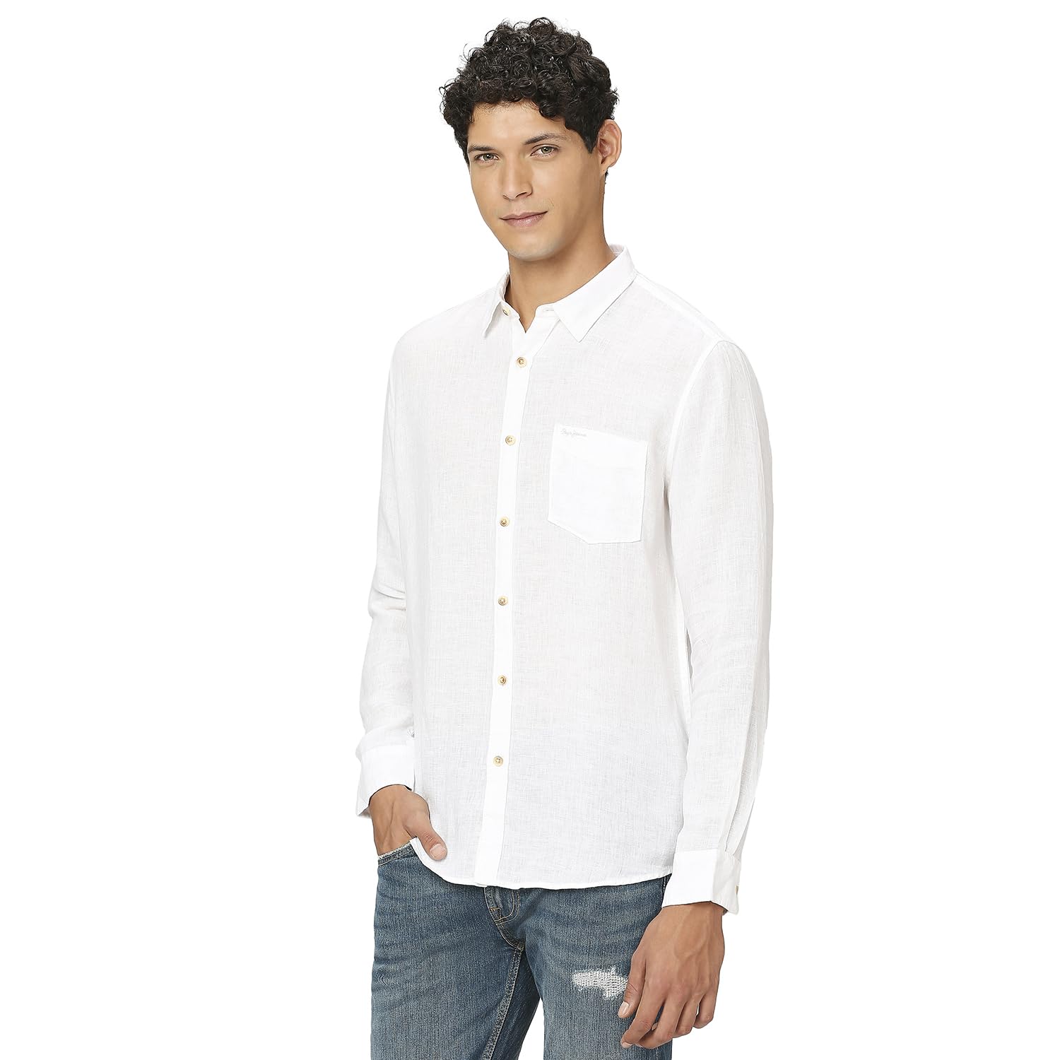 Men White Pure Linen Full Sleeve Shirt