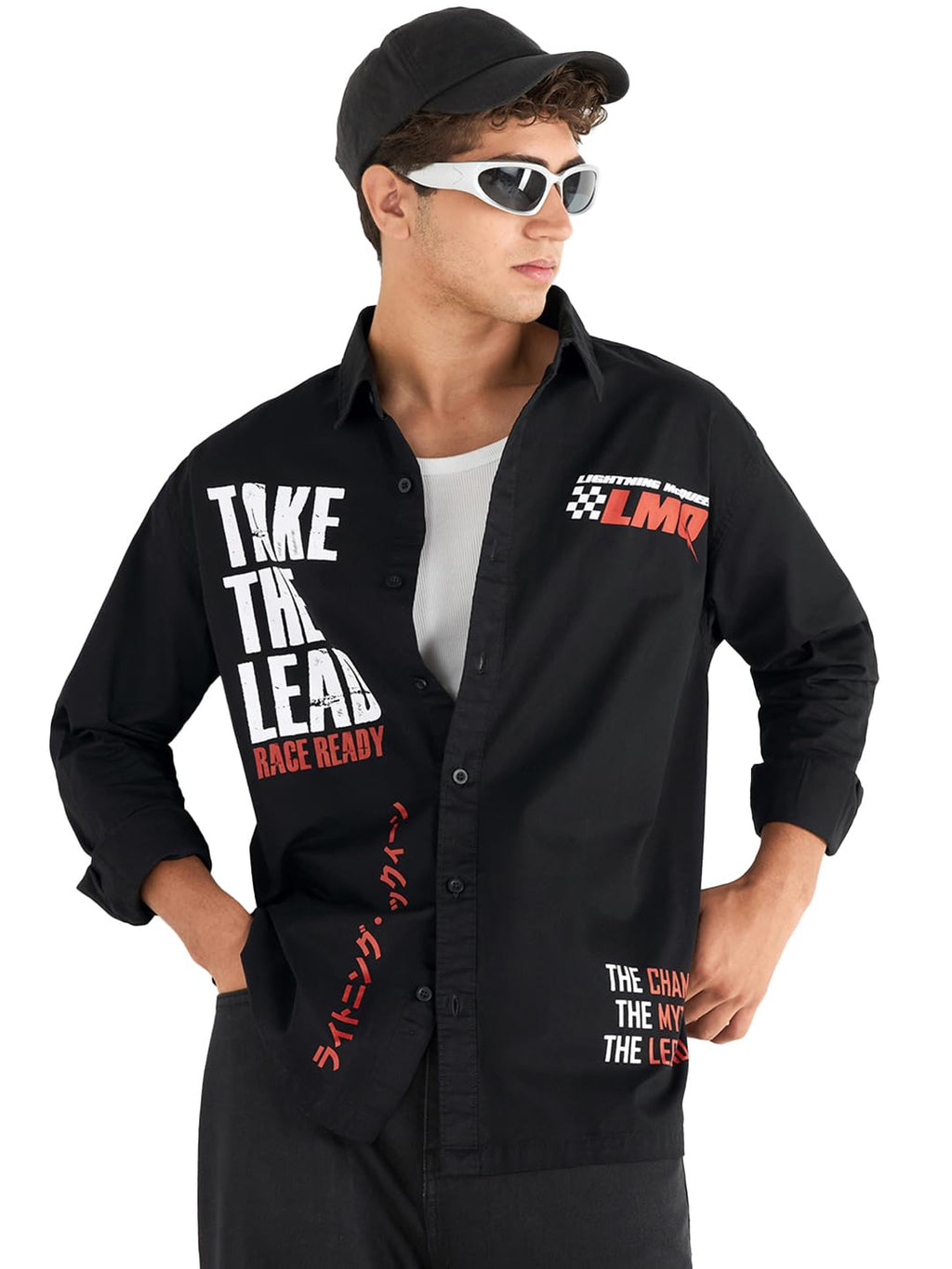 Bewakoof Mens Typography Oversized Fit Full Sleeve Collared Pure Cotton Shirt_662092_Black_S