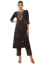 Soch Womens Charcoal Rayon Floral Embroidered Kurta Set - Xl
