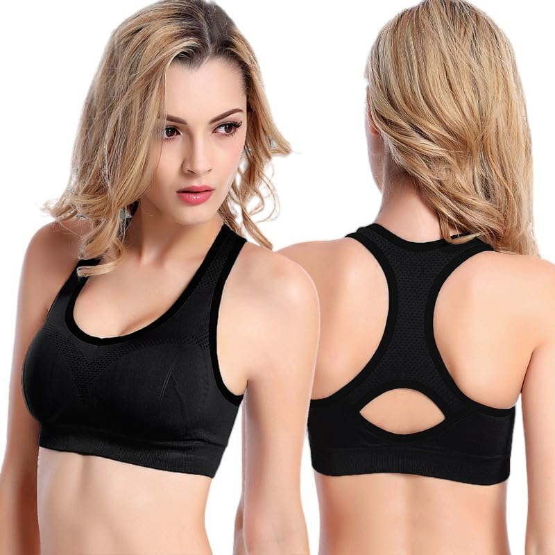 Plumbury WomenS Padded Seamless High Support Racerback Sports Bra, Size 2Xl, Black