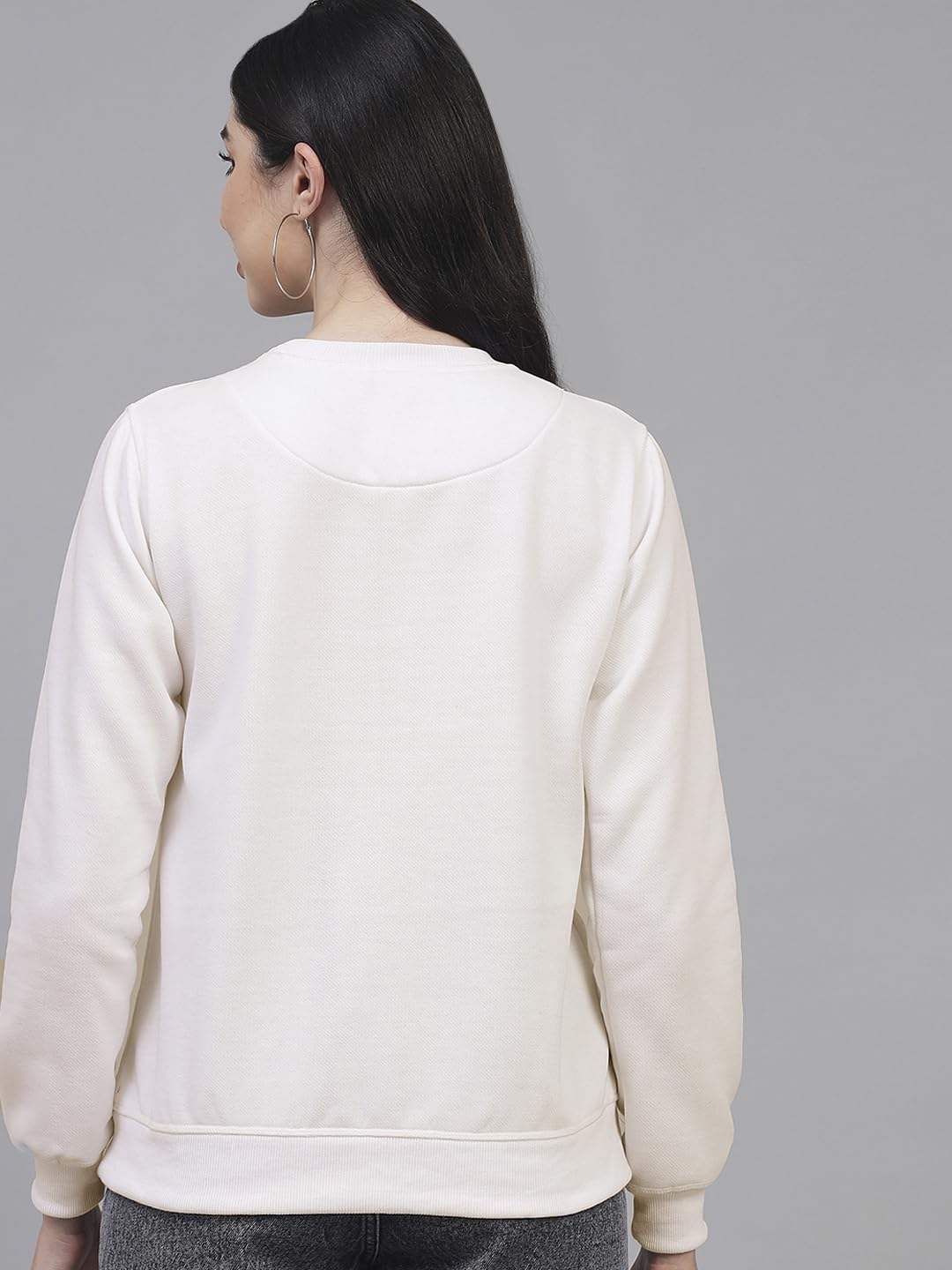 Kotty Women Full Sleeve Round Neck Sweatshirt Stone White