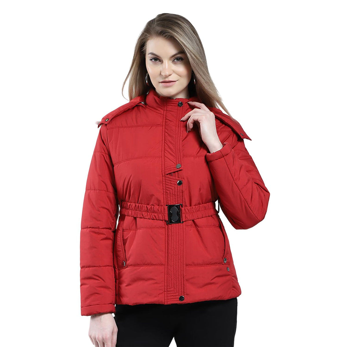 Monte Carlo Women Regular Fit Self Designed Jacket | Full Sleeve | Zipper Closure | Detachable Hood | Stylish Winter Jacket For  2