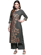 Ziyaa Crepe Women'S Dark Grey Color Straight Kurta And Palazzo Set L