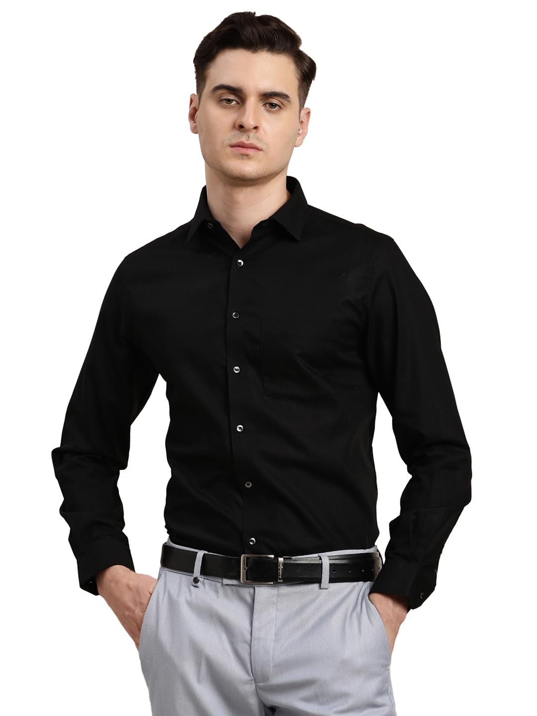 Turtle Men 100% Cotton Black Regular Fit Formal Shirt