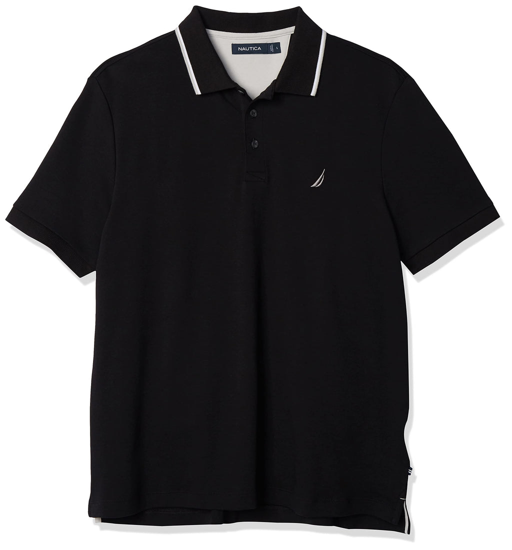 Nautica Men's Classic Fit Short Sleeve Dual Tipped Collar Polo Shirt, True black, 3X-Large