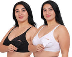 Fabme WomenS Cotton Wire Free Casual Nursing Bra (Pack Of 2) (Po2-Br_14_White, Black