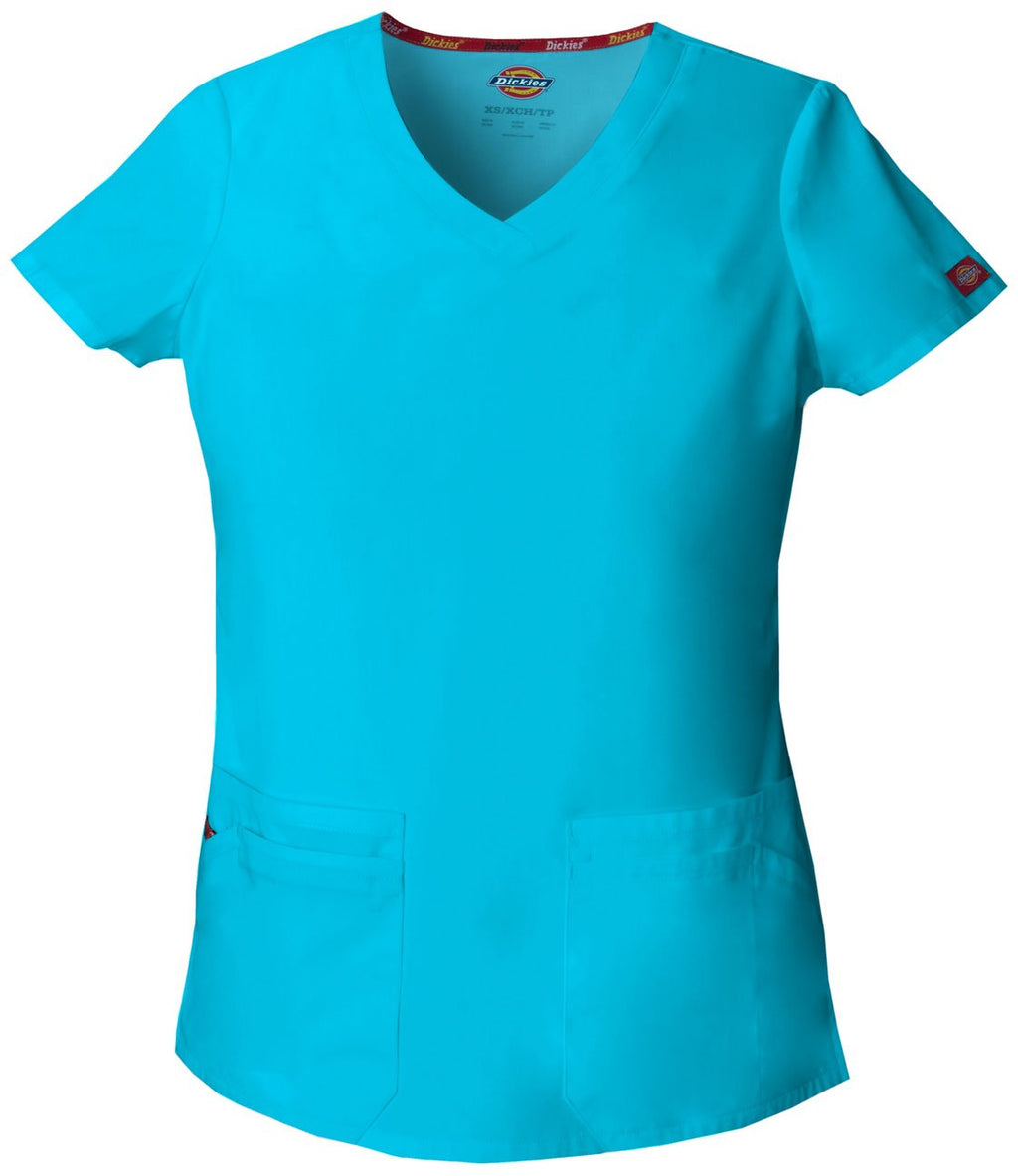 Dickies Women's EDS Signature V-Neck Top with Multiple Patch Pockets, Turquoise, X-Large