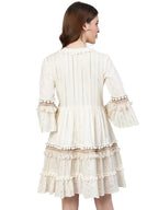 Ishin WomenS Off White Pure Cotton Zari Embroidered A-Line Dress