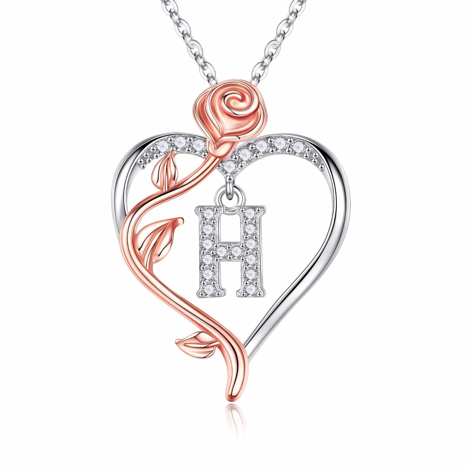 Mothers Day Gifts for Women, Dainty Rose Love Heart Initial H Letter Pendant Necklace Jewelry Birthday Valentines Day Christmas 