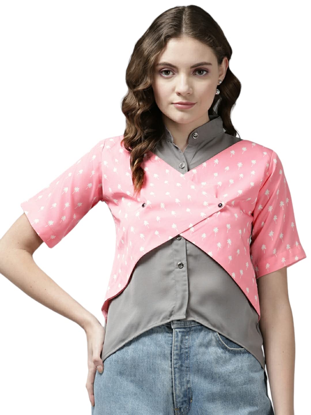 Aarika Womens Regular Fit Shirt (TP-W-M-12367_Grey-Pink S)